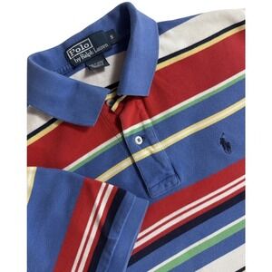 Polo Ralph Lauren VTG Polo Shirt Mens Small Multi Stripe Cotton Pique Pony